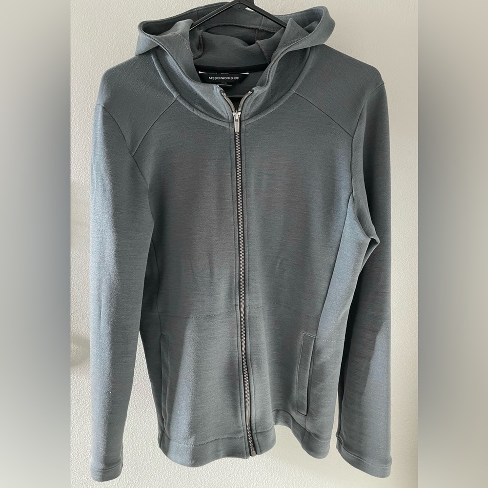 Mens Mission Workshop Grey Wool Hooded Sweatshirt